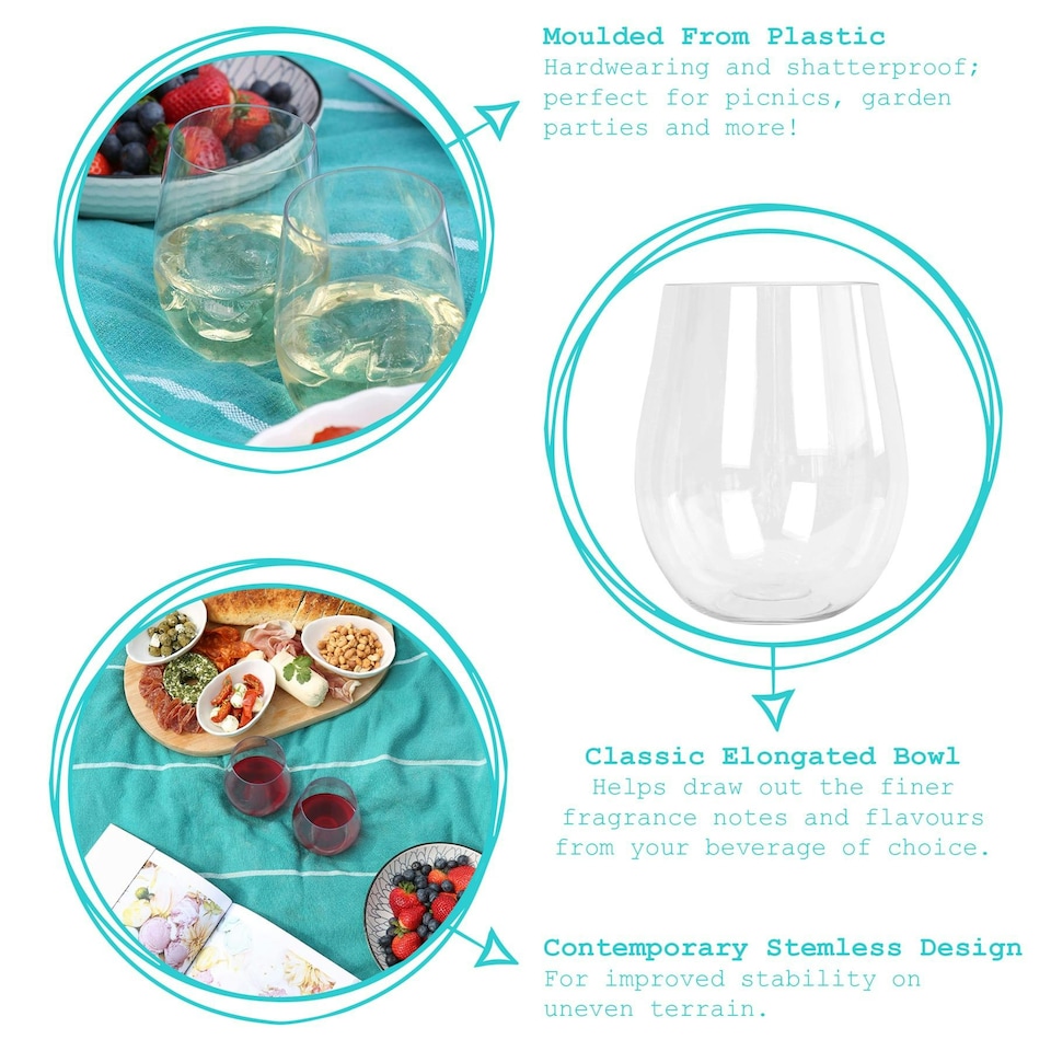 image 1 of Argon Tableware Reusable Plastic Stemless Wine Glasses - 300ml - Pack of 6 Clear
