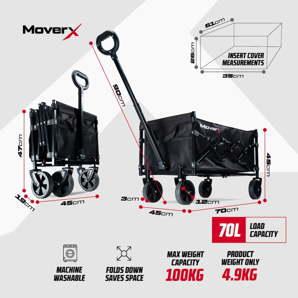 image 1 of MoverX 70L Folding Camping Trolley, Festival Wagon, Portable Garden Cart, Beach, Outdoor