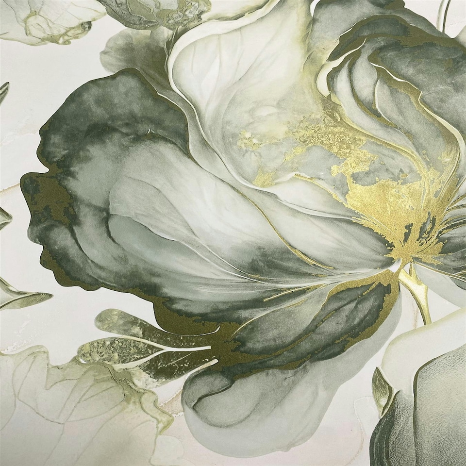 image 1 of Elysian Floral Green & Gold Wallpaper Green