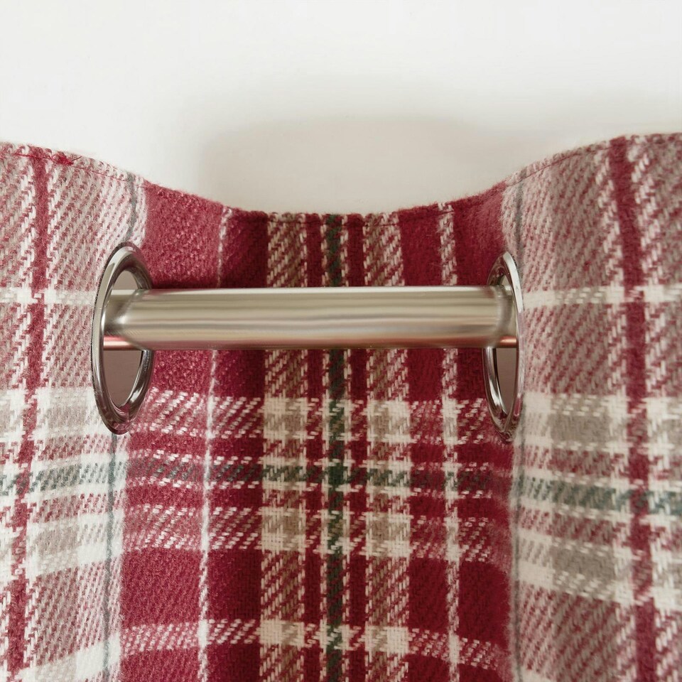 image 1 of OHS Dorest Woven Check Thermal Blackout Lined Eyelet Curtains, 66x54" - Red