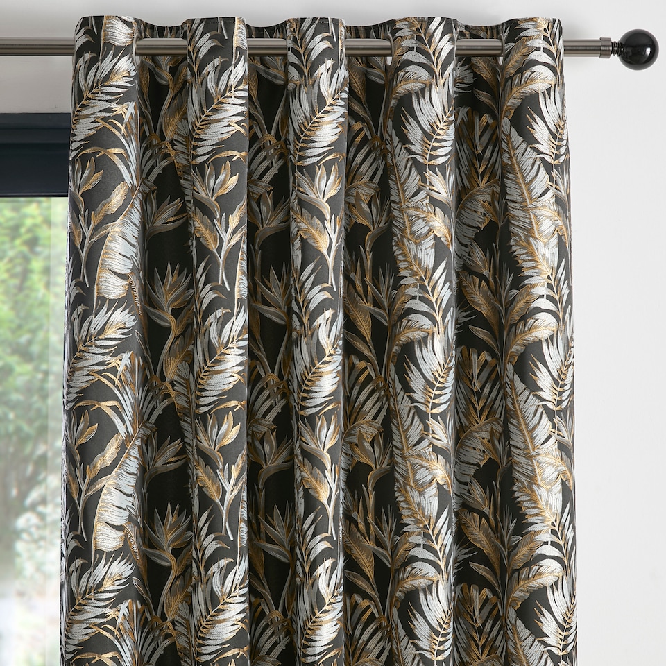 image 1 of Laurence Llewelyn-Bowen Paradise Palm Eyelet Curtains Black