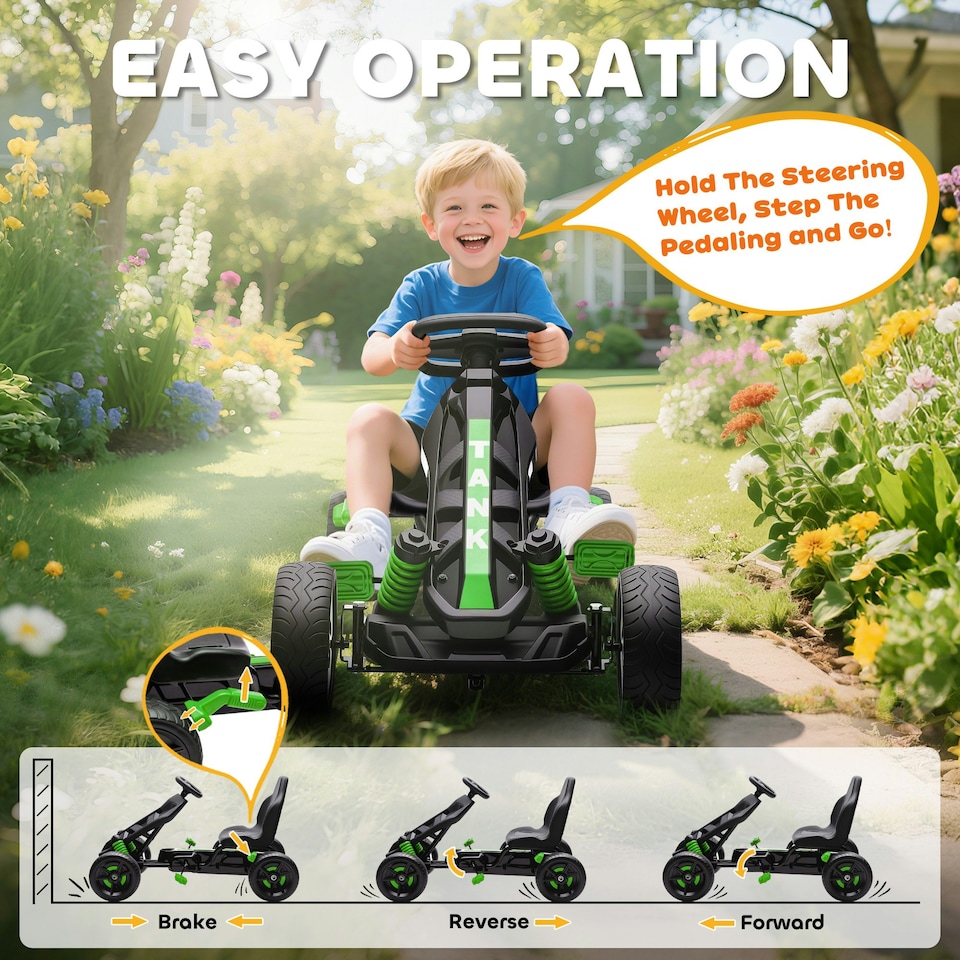image 1 of AIYAPLAY Pedal Go Kart with Freewheel System, for Ages 3-6 Years, Green