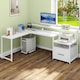 image 5 of COSTWAY L-shaped Desk Home Office Desk with File Drawer White
