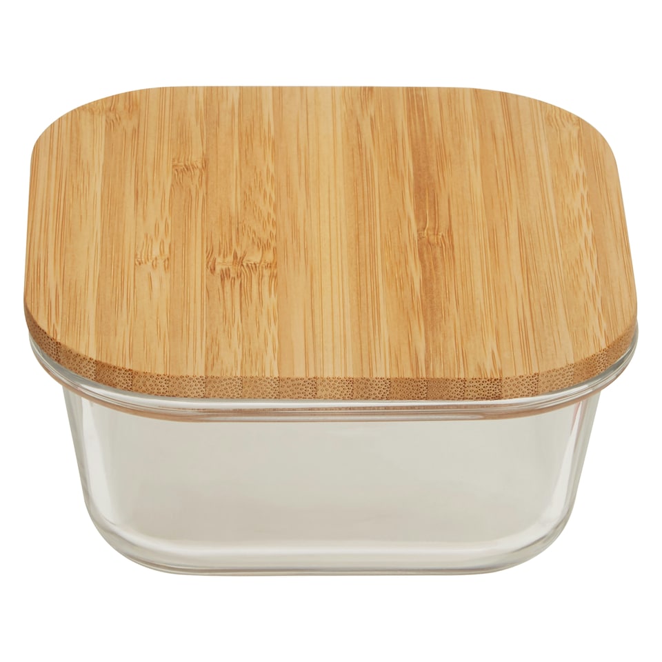 image 1 of Interiors by Premier 520ml Square Glass Container with Bamboo Lid, Glass Container with Airtight Lid, Airtight Glass Container
