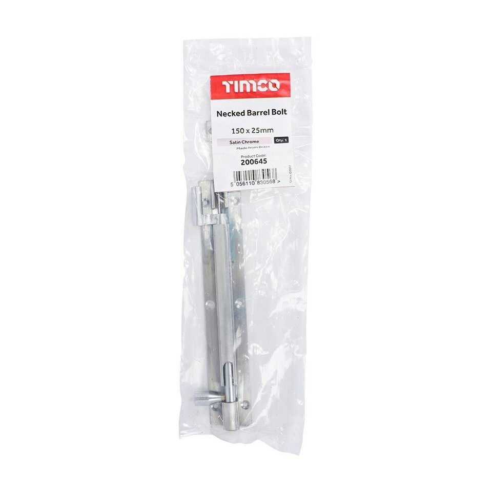 image 1 of Timco - Necked Barrel Bolt - Satin Chrome (Size 150 x 25mm - 1 Each)