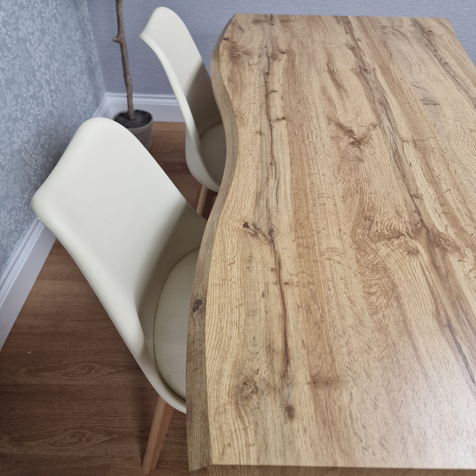 image 1 of Modern Dining Set with 4 Cream Plastic Chairs with Faux Leather Seats Kitchen Dining Furniture