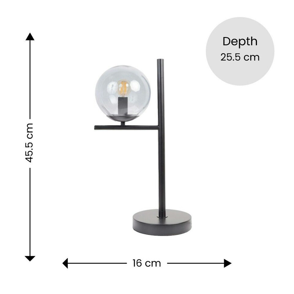 image 1 of ValueLights Industrial Style Matt Black Metal Bedside Table Lamp With Smoked Glass Shade