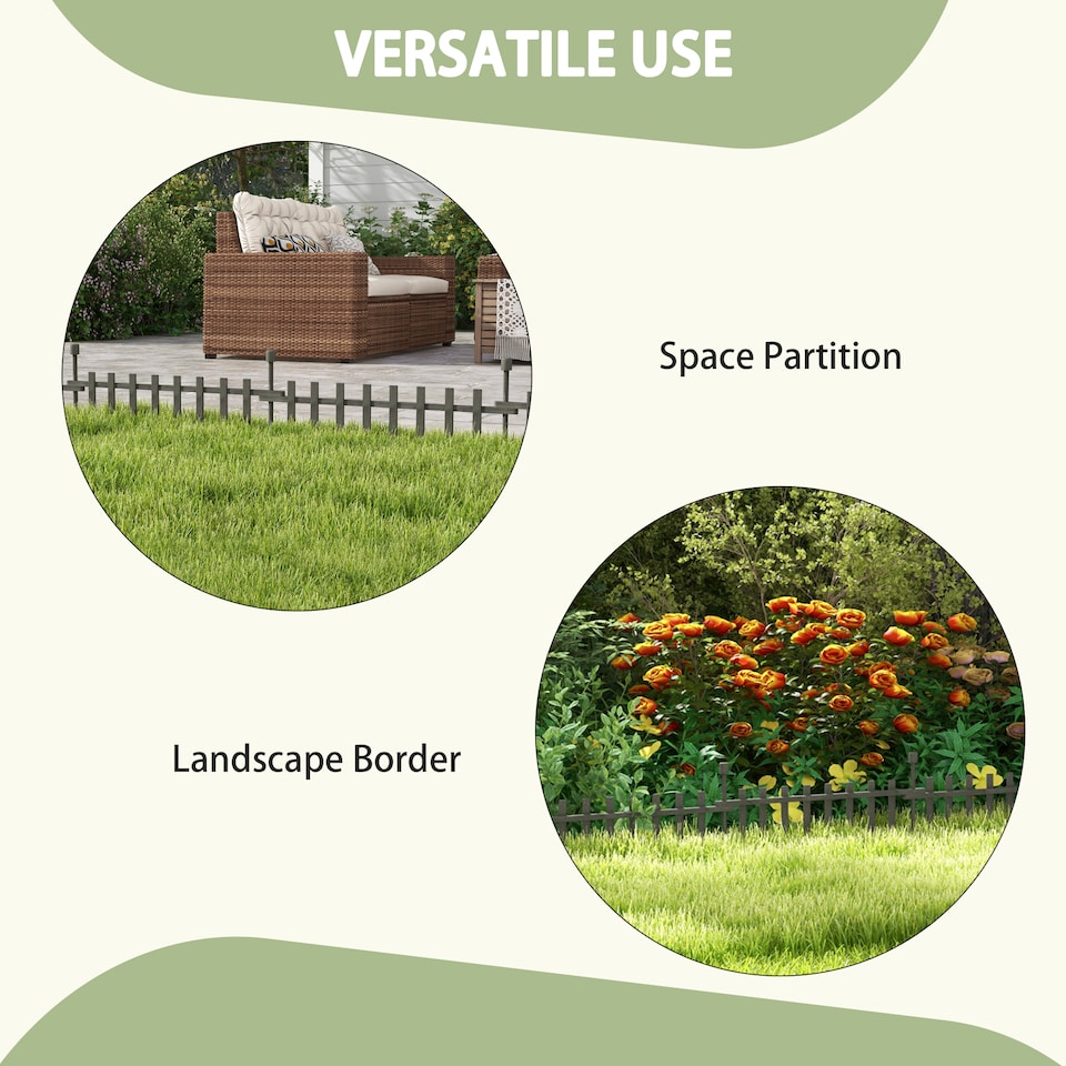 image 1 of Outsunny Decorative Garden Fencing, Wooden Landscape Edging, Grey
