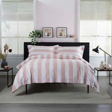 West End Stripe Duvet Set – Soft, Breathable 100% Cotton Comfort Pink | White | Double