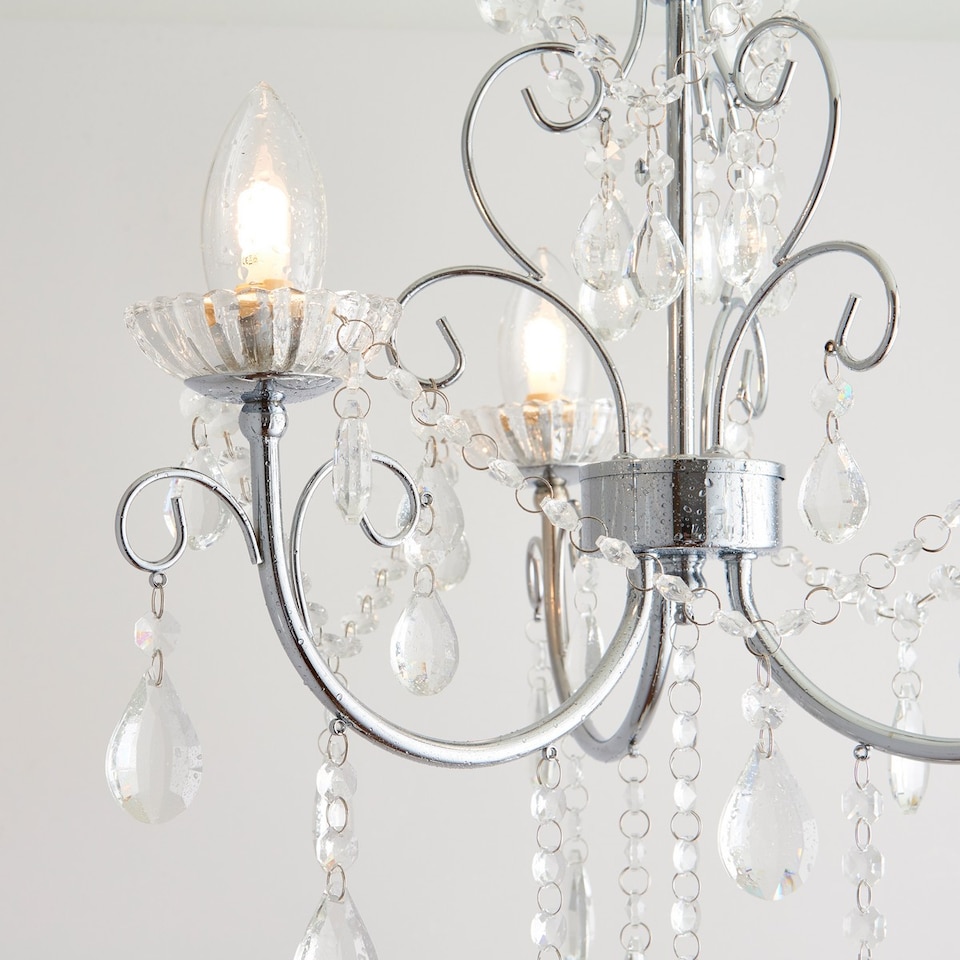 image 1 of Tabitha 3 Light Semi Flush Bathroom Multi Arm Ceiling Light Chrome, Clear Crystal (K9) Glass Detail IP44, G9