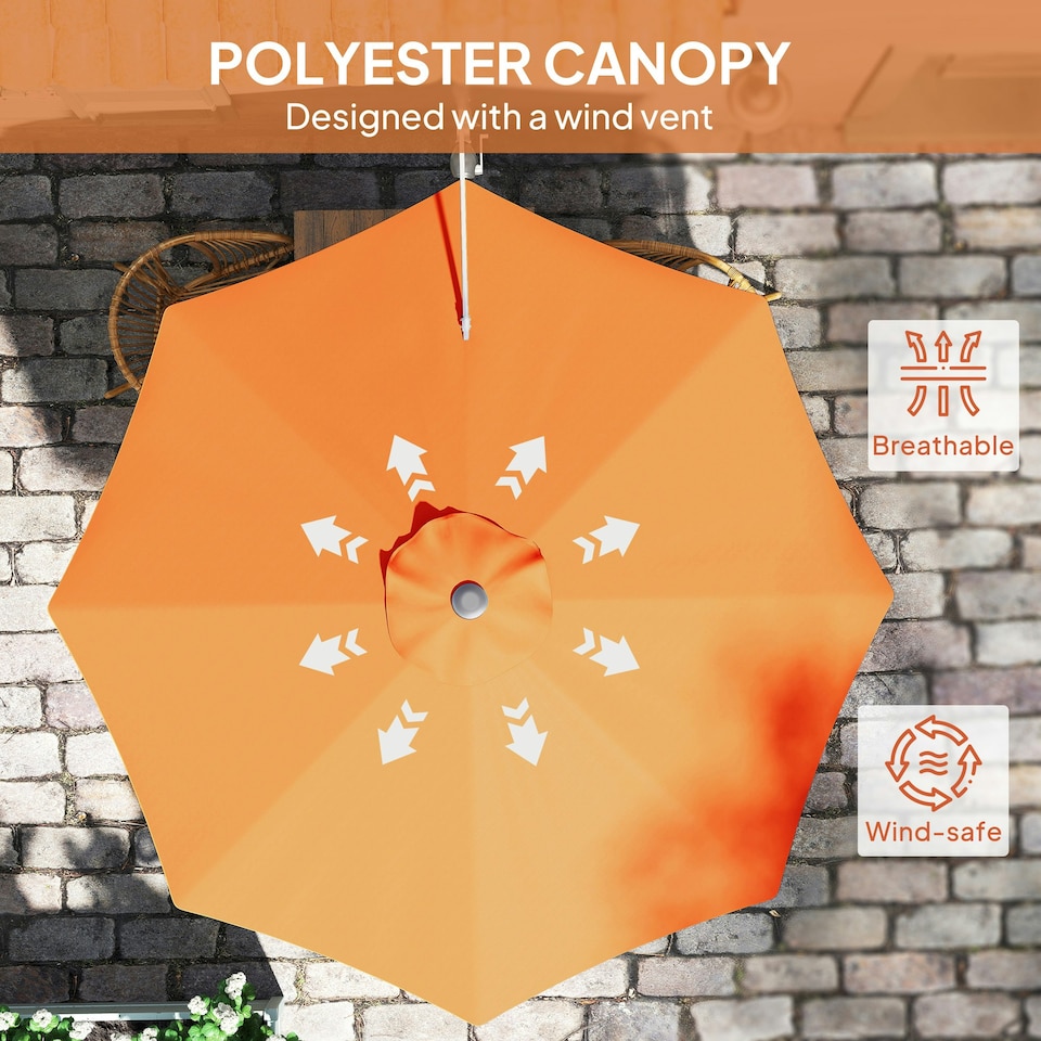 image 1 of Outsunny Sun Parasol with Vent, Wall Umbrella for Patio, Garden, Pool Orange | Orange