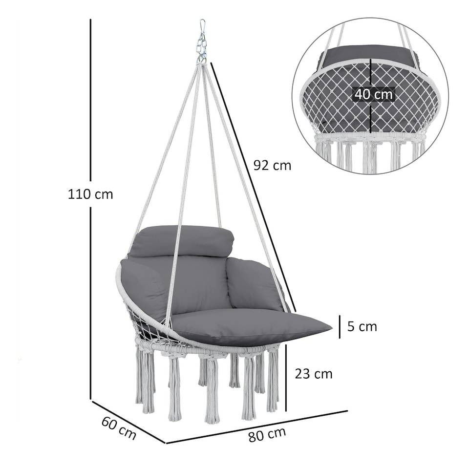 image 1 of Outsunny Hammock Chair, Boho Hanging Swing Chair with Cushion, Dark Grey 