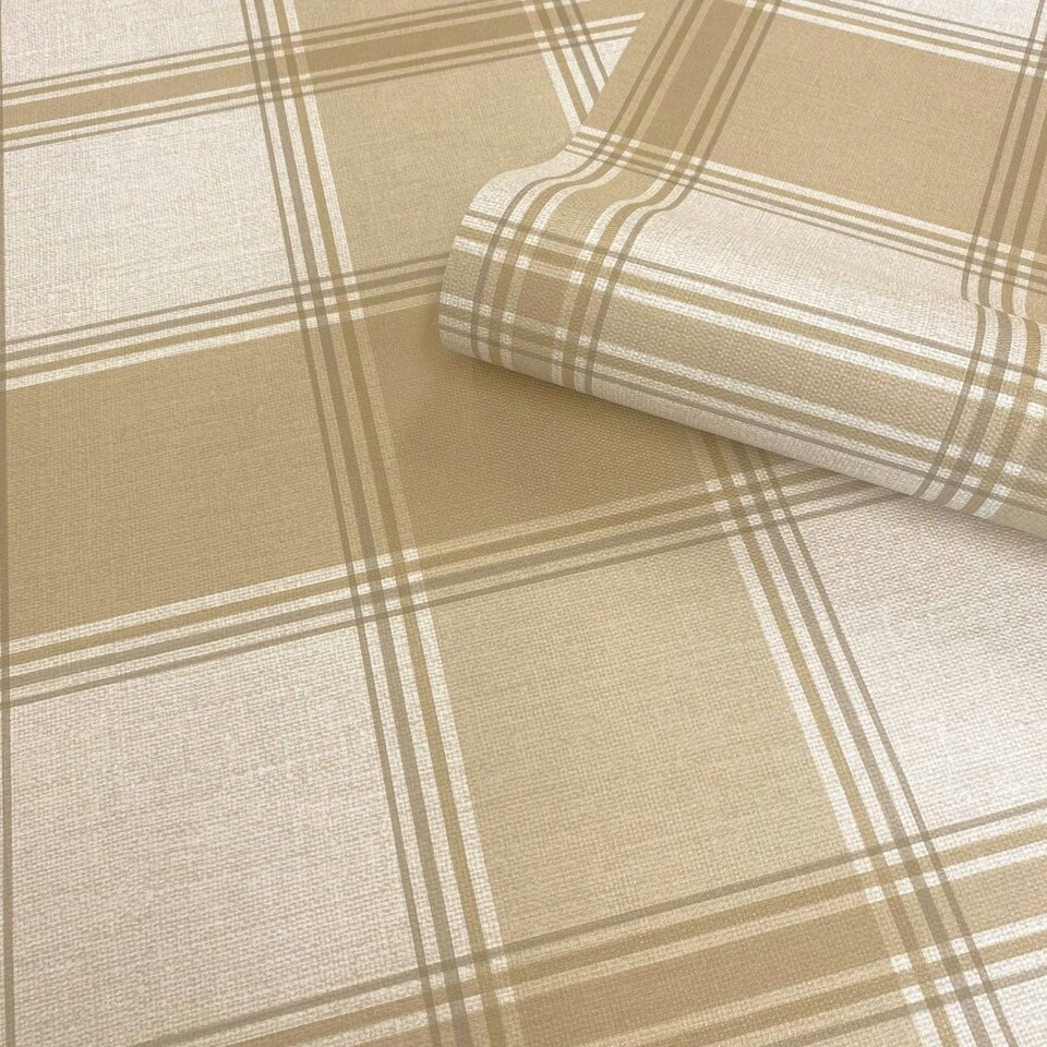 image 1 of Belgravia Carmella Checked Heavyweight Vinyl Textured Wallpaper - Sand - 10m x 53cm