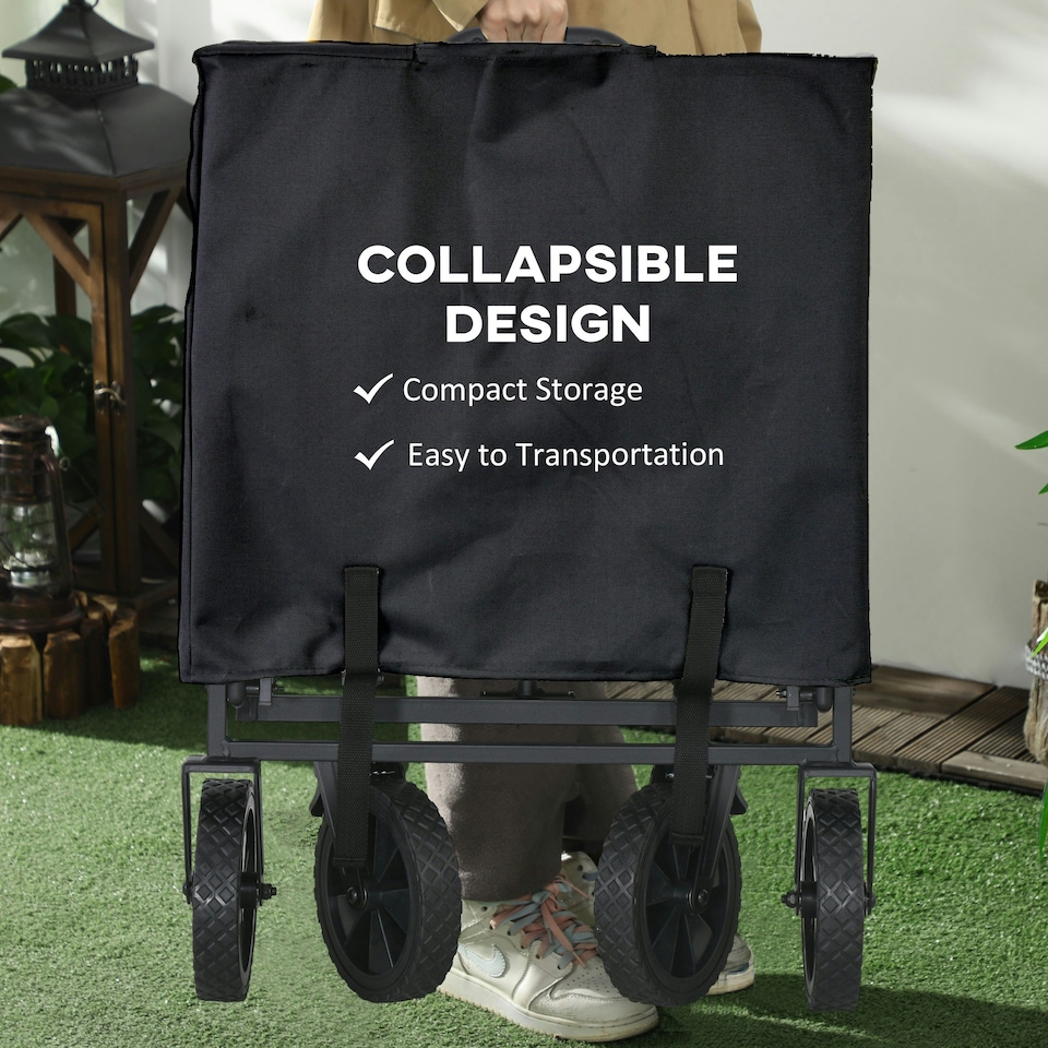 image 1 of Outsunny Folding Outdoor Storage Trolley Cart Bag Telescopic Handle Brakes Black