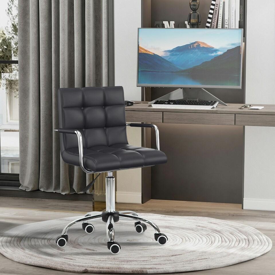 image 1 of Vinsetto Mid Back Home Office Chair Swivel Computer Chair with Armrests, Black