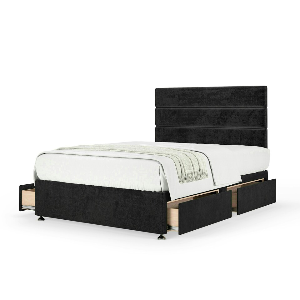 image 1 of Neptune Spring Black Naples Velvet 4 Drawer Divan Set And Milan Headboard Super King