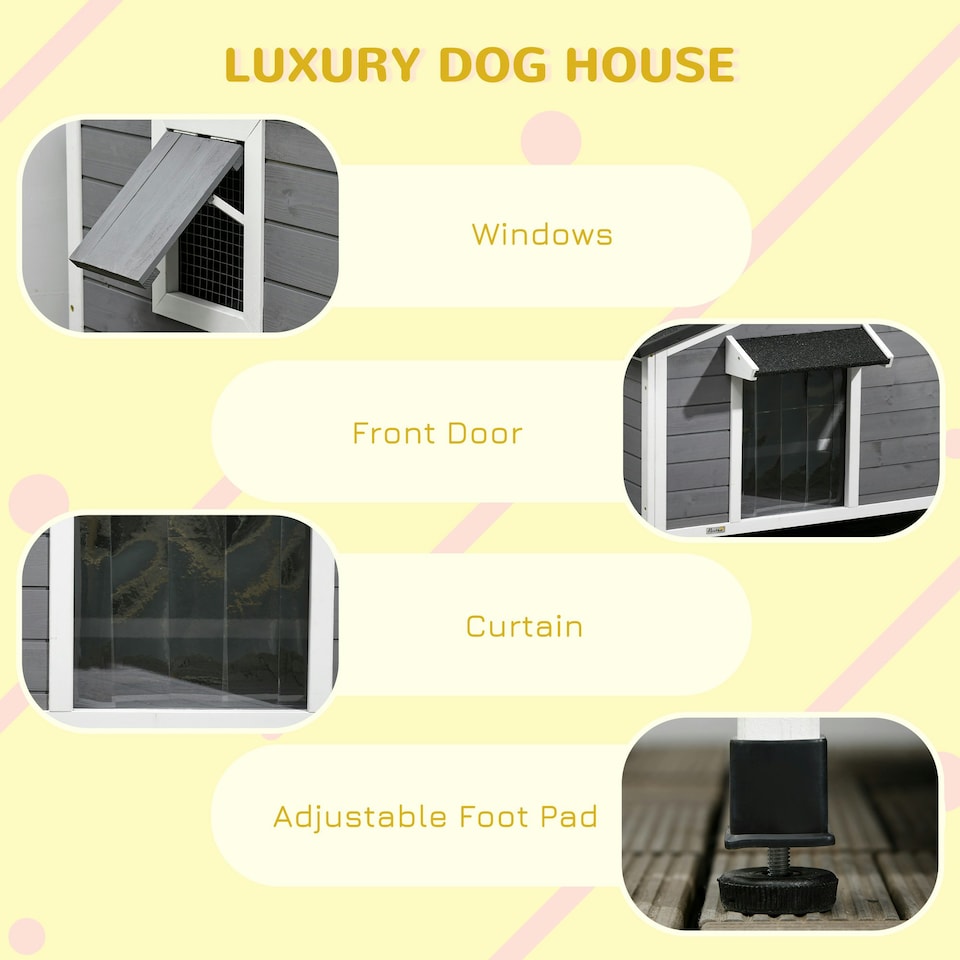 image 1 of PawHut Wooden Dog Kennel for Outside 97L x 72W x 65Hcm, Grey