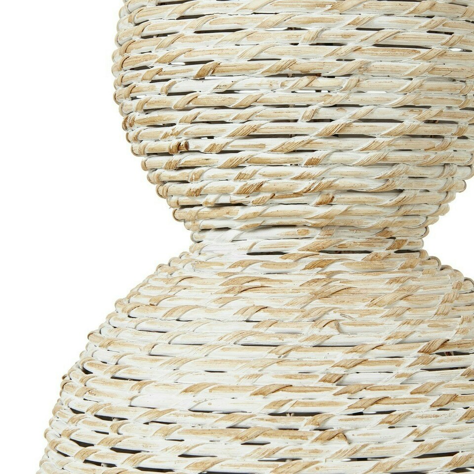 image 1 of White Wash Globe Table Lamp with Linen Shade - Wicker - L43 x W43 x H79 cm - Brown Brown