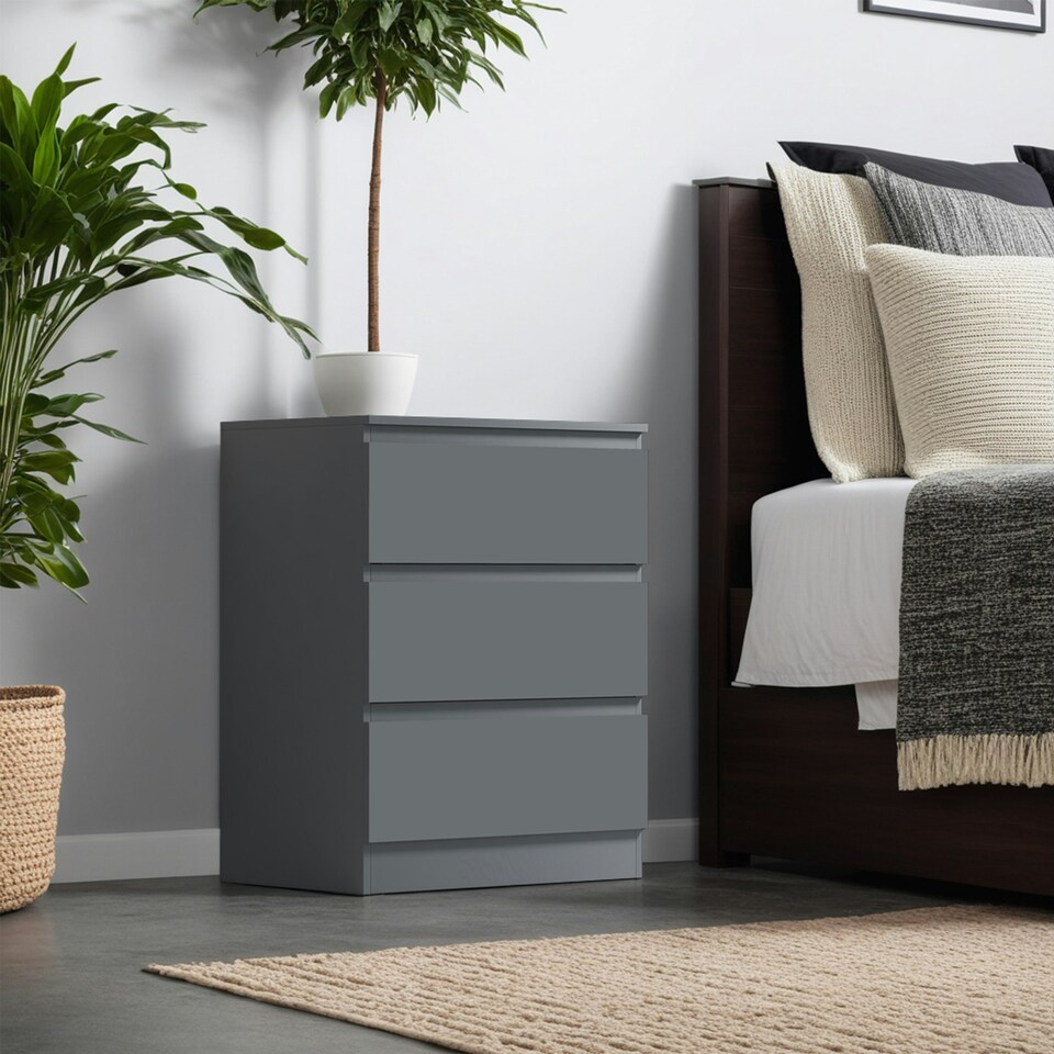 image 1 of FWStyle Carlton 3 Drawer Chest Of Drawers - Matt Dark Grey