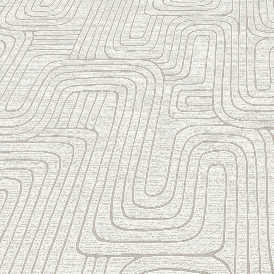 Sample of Retro Curve Wallpaper in Champagne with Pearl N/A