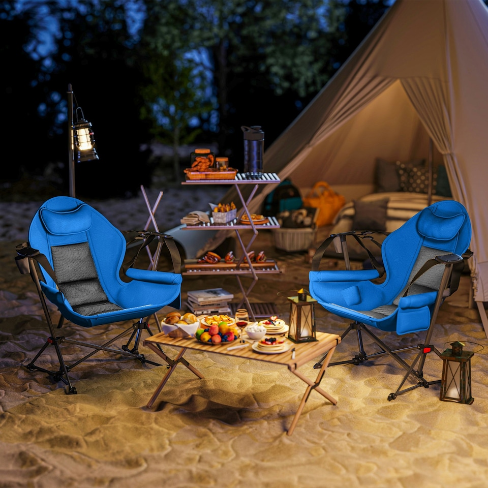 image 1 of Outsunny Hammock Camping Chair Set of 2, Adjustable Back Camp Chair Blue