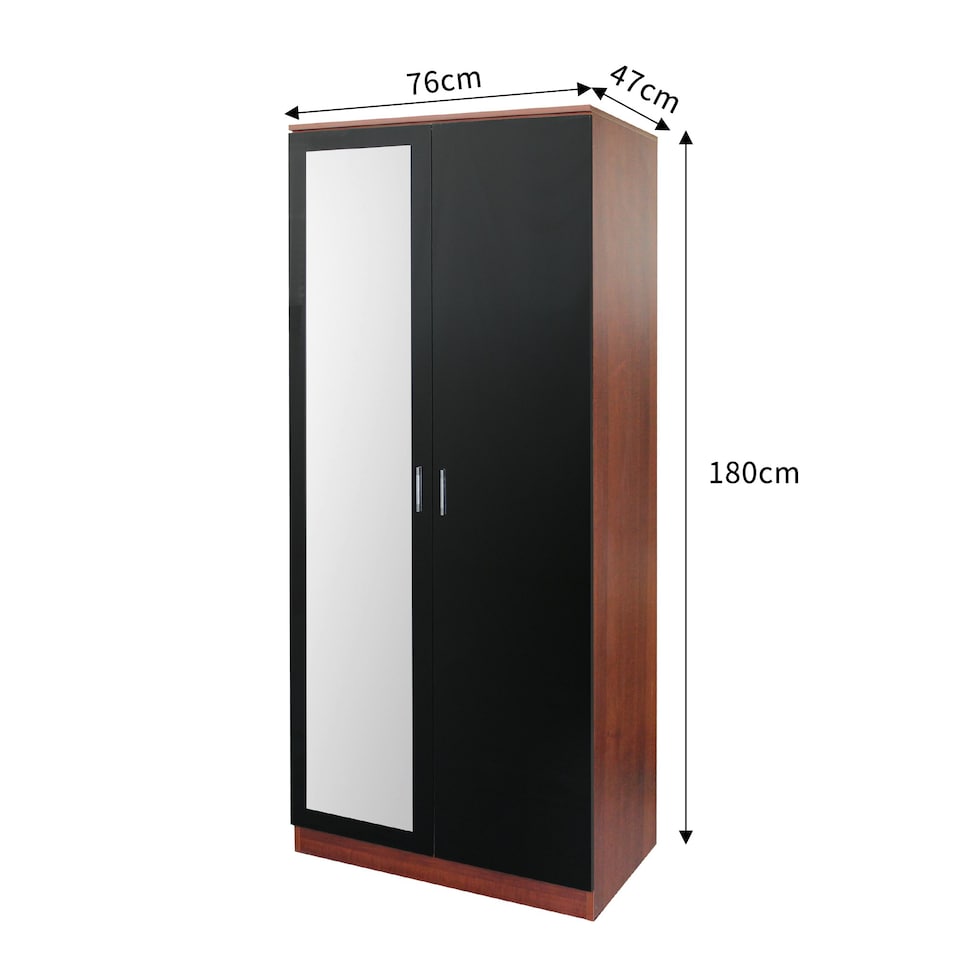 image 1 of Modern 2-Door Wardrobe with Mirror High Gloss Finish In Walnut and Black Black | Walnut