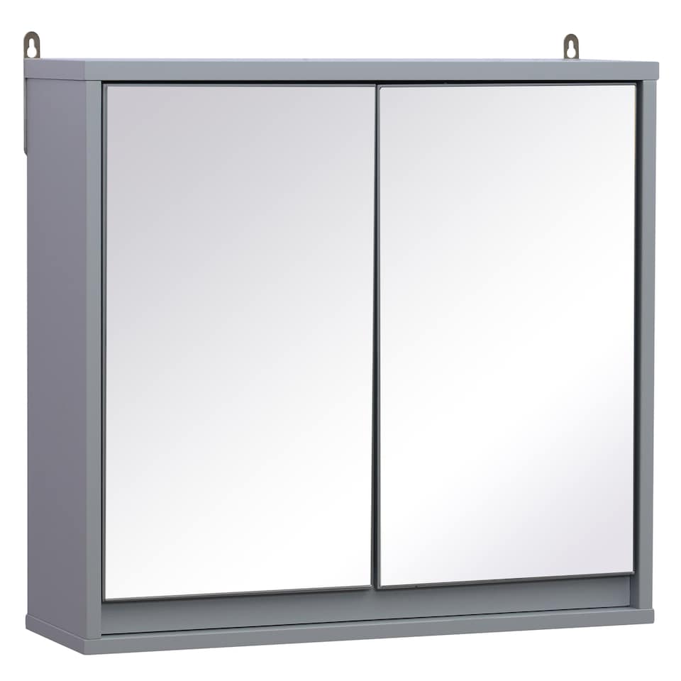 image 1 of HOMCOM Wall Mounted Mirror Cabinet with Storage Shelf Bathroom Cupboard Double Door Grey