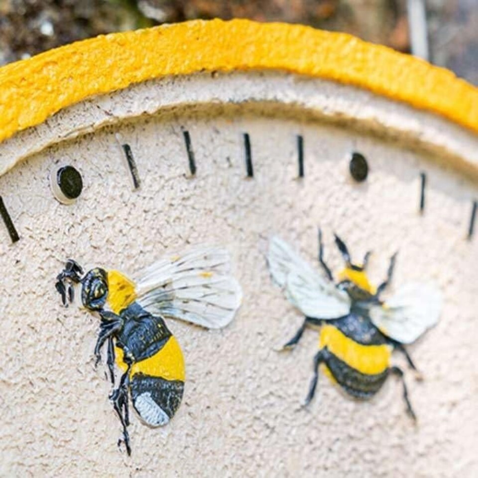 image 1 of Marco Paul 30cm Bee Outdoor Clock and Thermometer Yellow