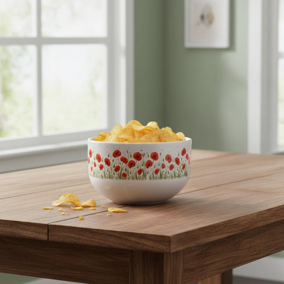 image 1 of Summer Poppies Ceramic Bowl - Set of 6