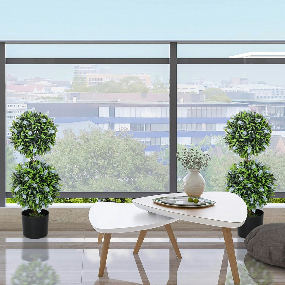image 1 of HOMCOM Set of 2 Potted Artificial Plants with Lavender Flowers, Blue