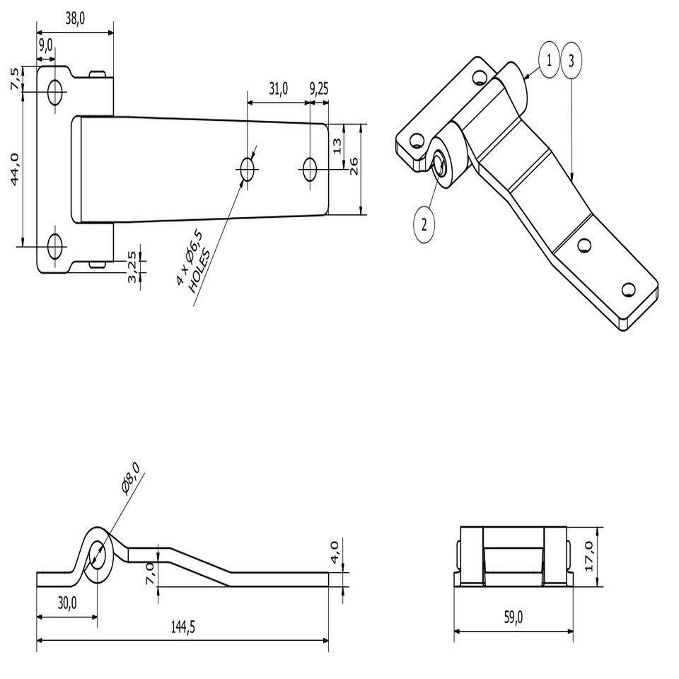 image 1 of Heavy Duty 145mm Strap Hinge Locker Door Hatch Zinc Plated 4mm Thick Silver