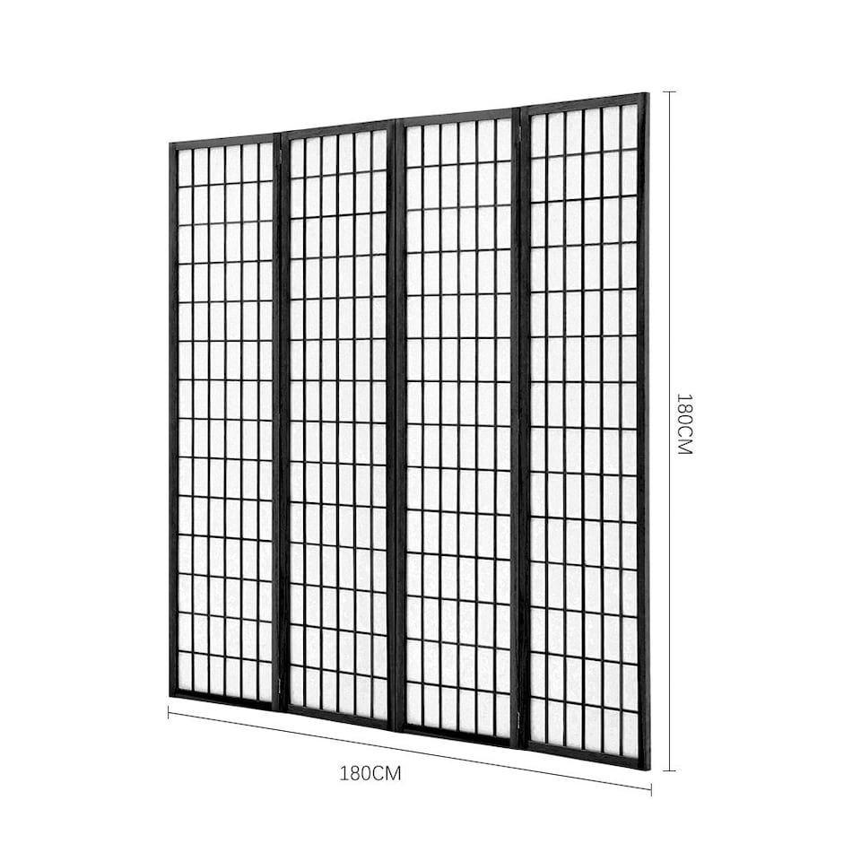 image 1 of Living and Home 4-Panel Solid Wood Folding Divider Screen - Black