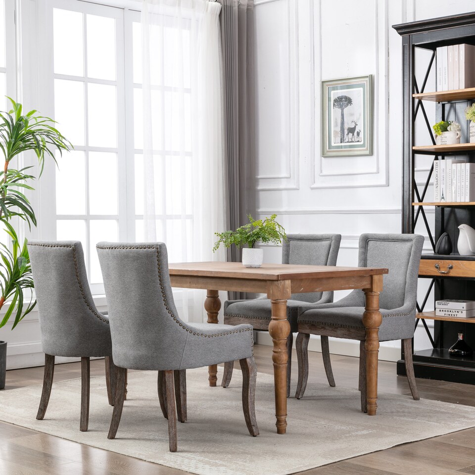image 1 of Bewley Set of 4 Vintage Upholstered Dining Chairs with Wood Legs