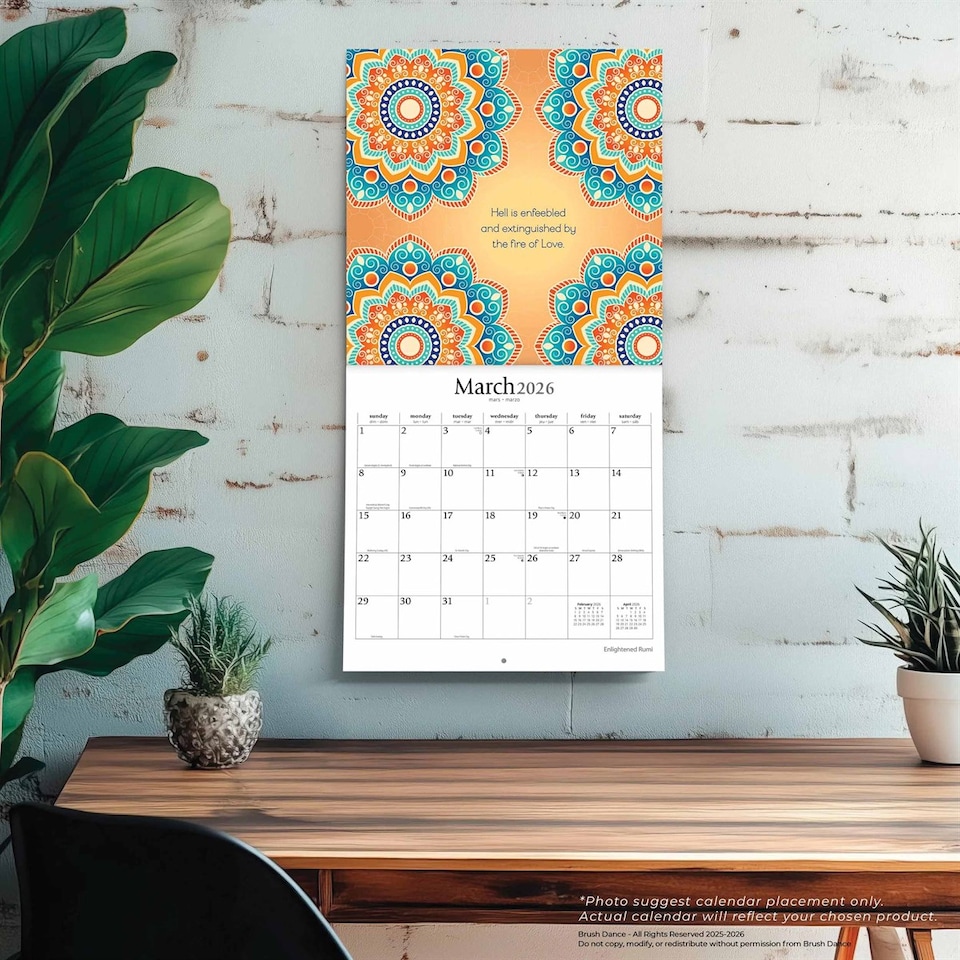 image 1 of Enlightened Rumi Calendar 2026, Wall Calendars, Month To View, Lifestyle, Gift