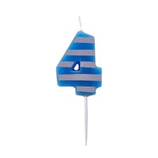 Amscan Striped 4th Birthday Pick Candle - Blue/White - One Size