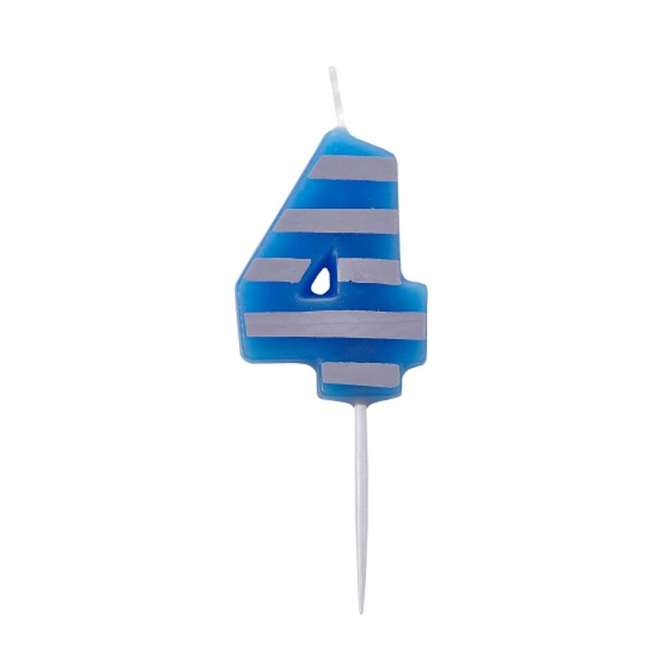 Amscan Striped 4th Birthday Pick Candle - Blue/White - One Size
