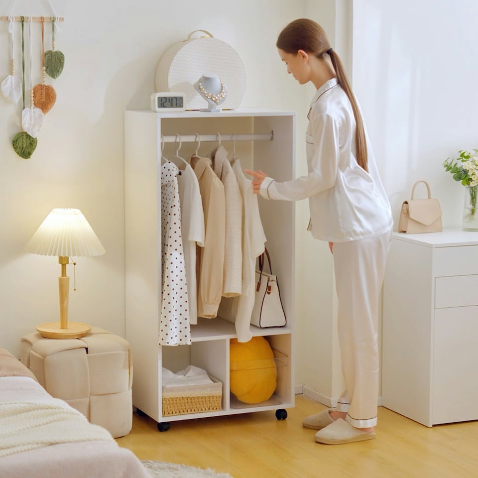 image 1 of HOMCOM Open Wardrobe Clothes Rail Bedroom Clothes Storage Rod Shelves White