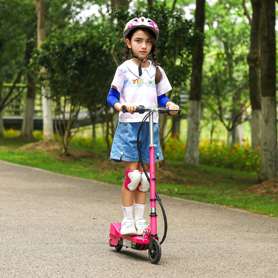 image 1 of HOMCOM Foldable Kids Electric Scooter, for Ages 7-14 Years, Pink