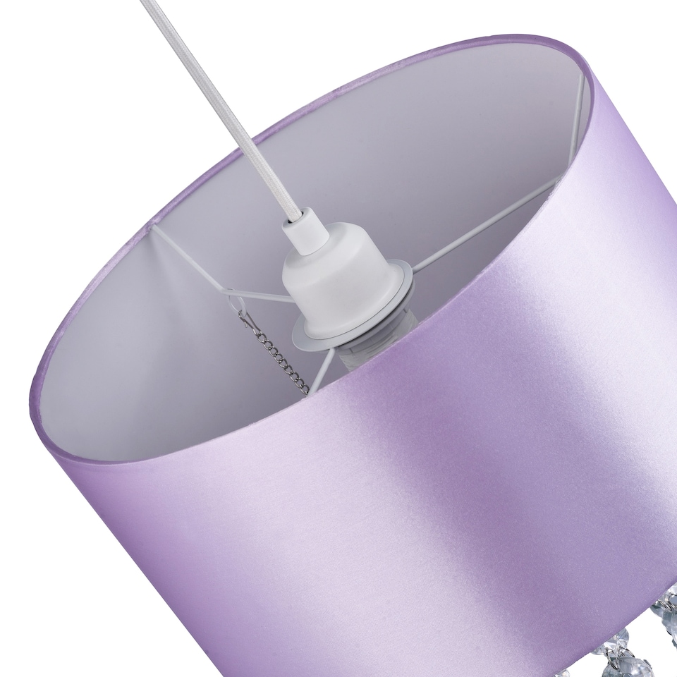 image 1 of Modern Lilac Satin Fabric Pendant Light Shade with Transparent Acrylic Droplets | Purple