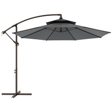 Outsunny 2.7m Garden Banana Parasol Cantilever Umbrella with Crank Handle, Double Tier Canopy and Cross Base for Outdoor, Hanging Sun Shade, Dark Grey