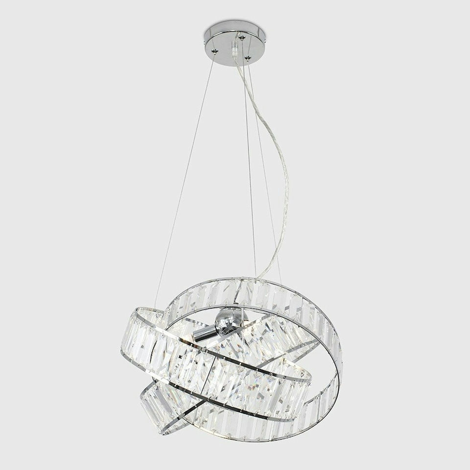 image 1 of ValueLights Modern 3 Way Chrome And Clear Acrylic Jewel Ring Pendant Ceiling Light | Chrome