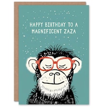Magnificent Zaza Cheeky Chimp Nerd Non Binary Birthday Card