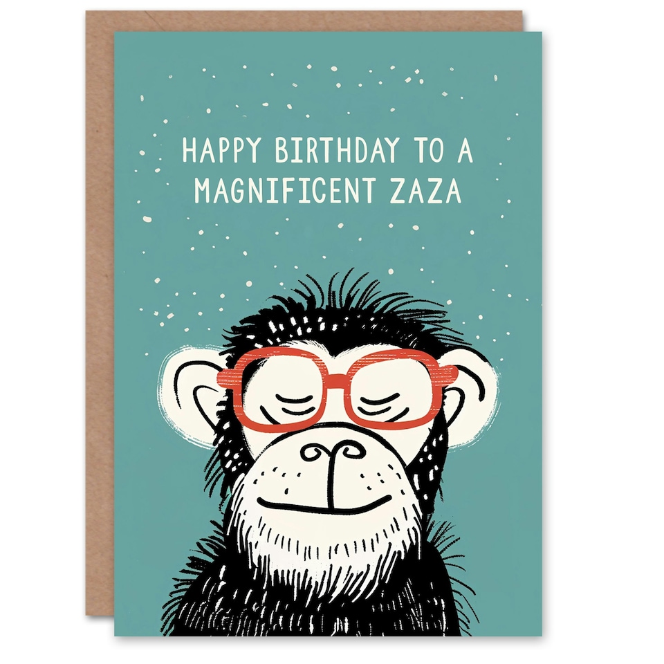 image 1 of Magnificent Zaza Cheeky Chimp Nerd Non Binary Birthday Card