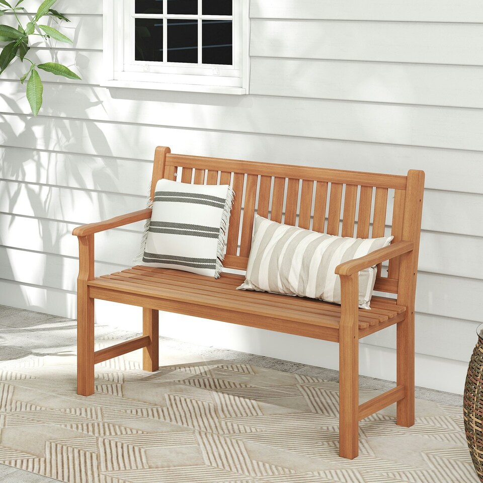 image 1 of COSTWAY 120 CM Outdoor Bench Solid Wood Garden Bench Brown