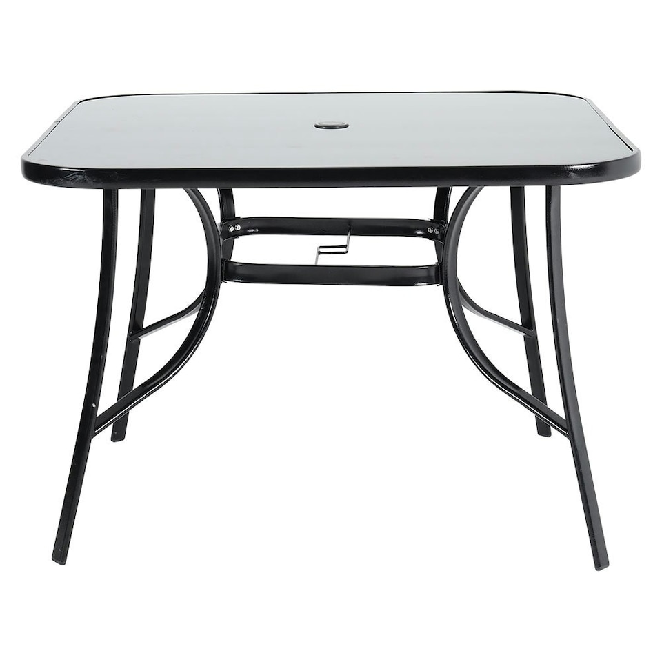 image 1 of Living and Home Square Metallic and Tempered Glass Garden Table with Parasol Hole