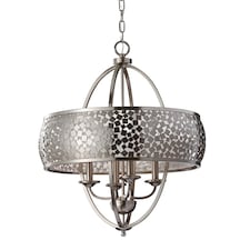 Zara 4 Light Multi Arm Ceiling Chandelier Pendant Light Brushed Steel with Silver Fabric, E14