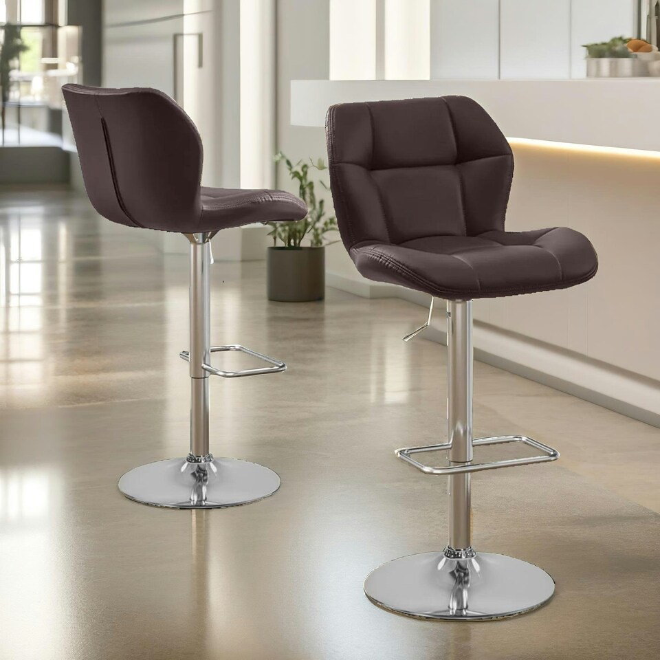 image 1 of Set Of 2 Height Adjustable 360 Swivel Barstools With Backrest Brown Brown