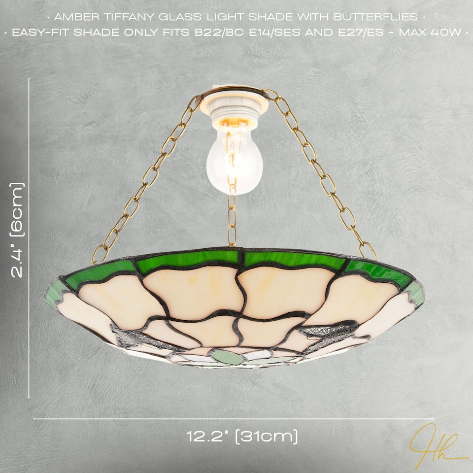 image 1 of Traditional Butterfly Tiffany Glass Green Pendant Lighting Shade | Green | Green | 1