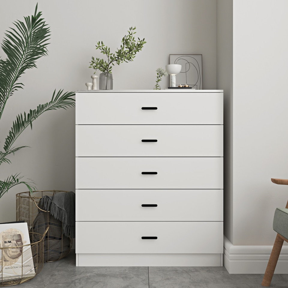 image 1 of White 5-Drawer Chest Cabinet | Black | 1