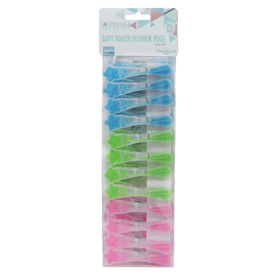 image 1 of JVL Prism Soft Touch Flower Design Pegs, Pack of 24